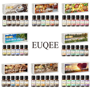 Set of six 10ml fragrance oil bottles for men and women by Hot Trend Vault, showcasing colorful glass bottles with elegant labels.