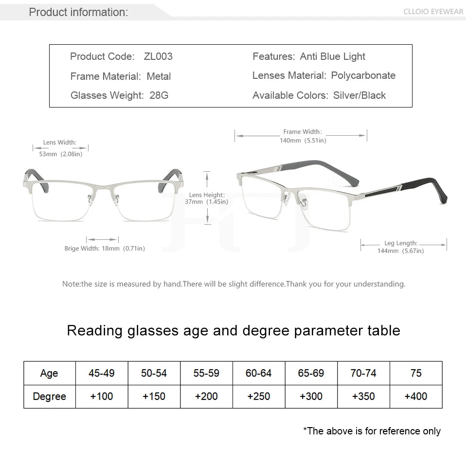 CLLOIO New Progressive Multifocus Reading Glasses Men Business Anti Blue Light Presbyopic Glasses Spring Hinge Diopters Eyewear