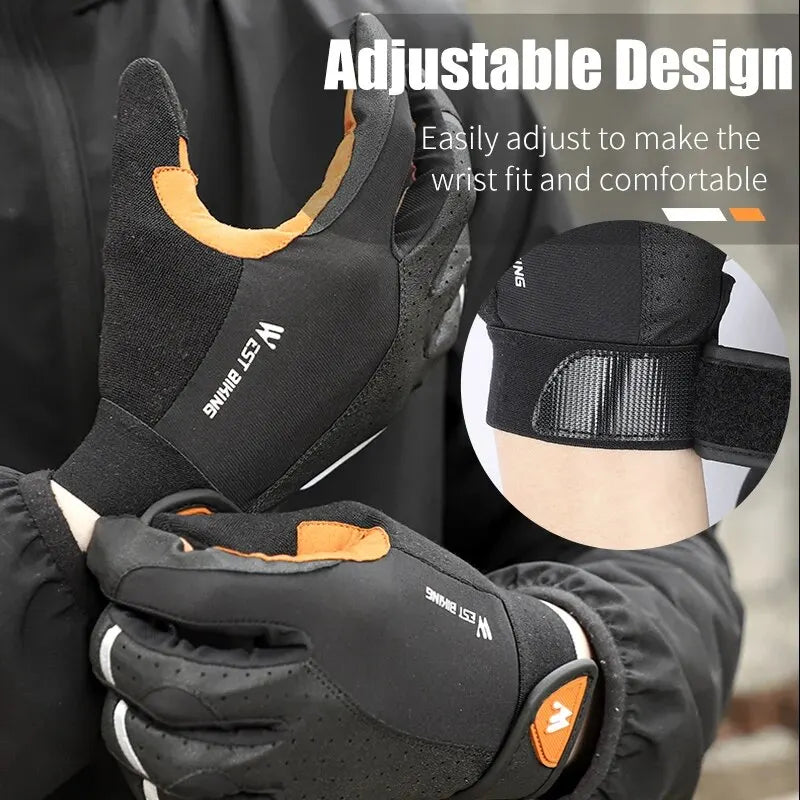 West Biking full finger cycling gloves by Hot Trend Vault, made with grippy synthetic leather and Lycra for men and women.