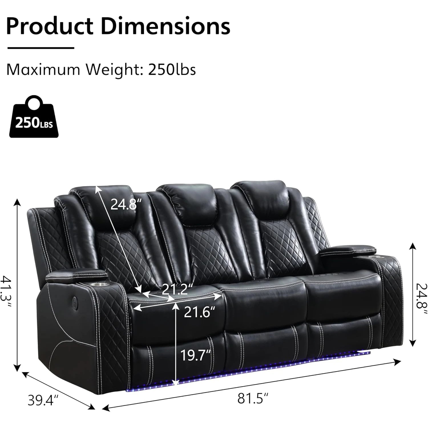 Hot Trend Vault Todrani premium 0 gravity power reclining sofa with wireless charger, USB Type-C, and LED floor lights for living rooms.