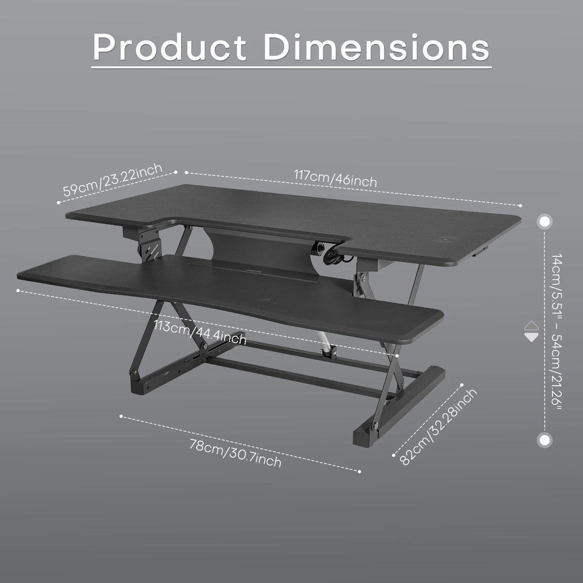 Redlife standing desk converter with wireless charger by Hot Trend Vault, showing adjustable height and sleek workspace design.