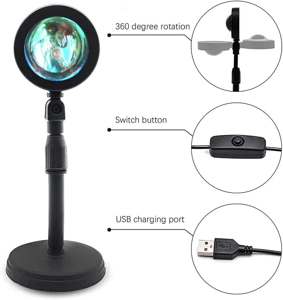 LED Sunset Lamp Nightlights USB Projector Birthday Party Decoration Mood Lights For Bedroom Living Room Wall Photography