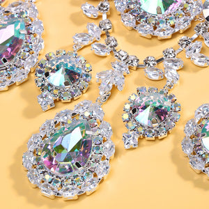 Colorful rhinestone jewelry set for women featuring a water drop necklace and earrings from Hot Trend Vault.
