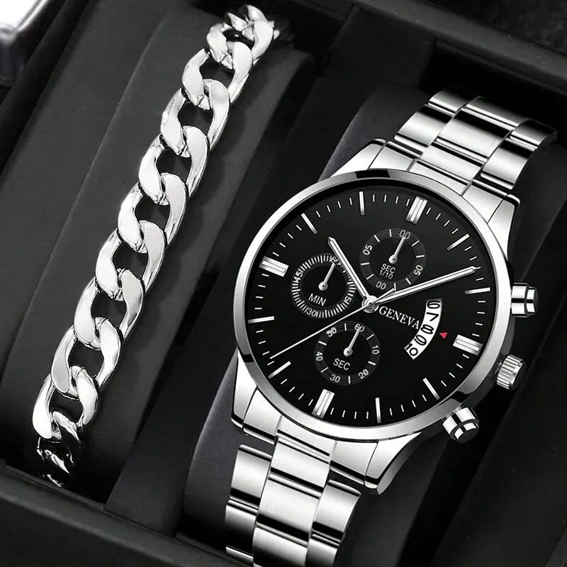 Deyros men's luxury quartz watch with alloy band, round case, and bracelet clasp, featuring a classic accessories design.