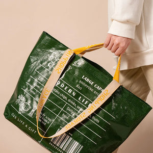 Foldable reusable waterproof shopping tote by Hot Trend Vault, eco-friendly design with handles and compact storage.