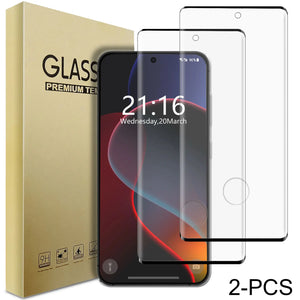 Hot Trend Vault Galaxy S21 Series transparent shockproof case with two tempered glass screen protectors, showing the sleek phone protection setup.