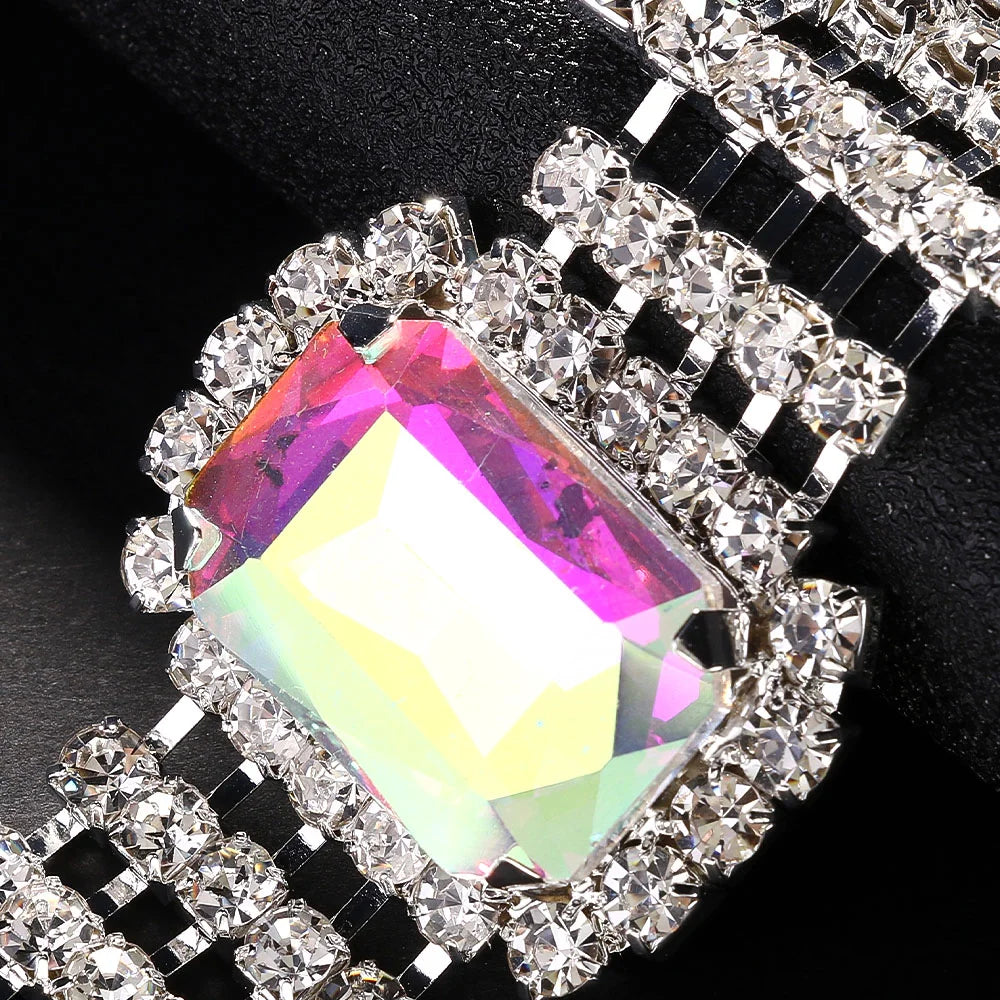 StoneFans Geometric AB Color bridesmaid jewelry set with necklace, earrings, and bracelet from Hot Trend Vault, featuring colorful geometric designs.