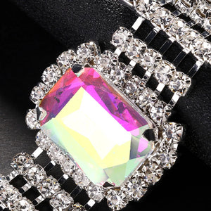 StoneFans Geometric AB Color bridesmaid jewelry set with necklace, earrings, and bracelet from Hot Trend Vault, featuring colorful geometric designs.