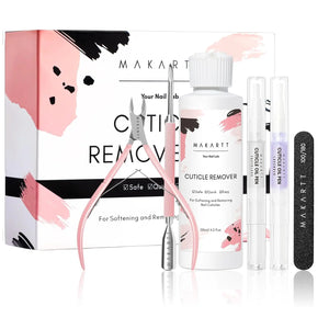 Makartt Cuticle Remover Kit, Nail Care with Cuticle Oil Pen, Trimmer, Nail File & 120ml Cuticle Remover Liquid, Manicure Set