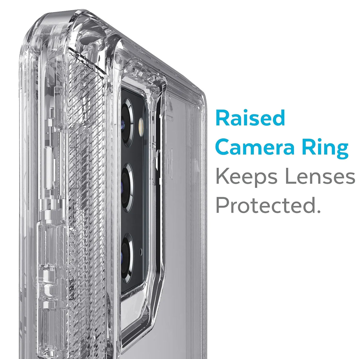 Hot Trend Vault Galaxy Note20 Ultra transparent shockproof case with two tempered glass screen protectors, showing the clear case on the phone.