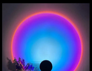 USB sunset light rainbow night lamp projector by Hot Trend Vault displaying colorful sunset and rainbow projections for bedrooms.