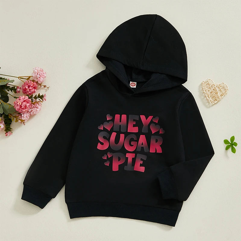 4-7Years Kids Girls Boys Hoodies Letter Heart Print Hooded Long Sleeve Pullovers Valentine's Day Clothes Spring Sweatshirts