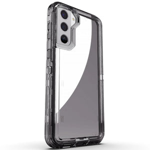 Hot Trend Vault Galaxy S21 Series transparent shockproof case with two tempered glass screen protectors, showing the protective accessories.
