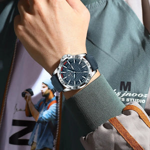 Hot Trend Vault men's luxury waterproof quartz leather watch with date display, stylish accessories for sophisticated look.