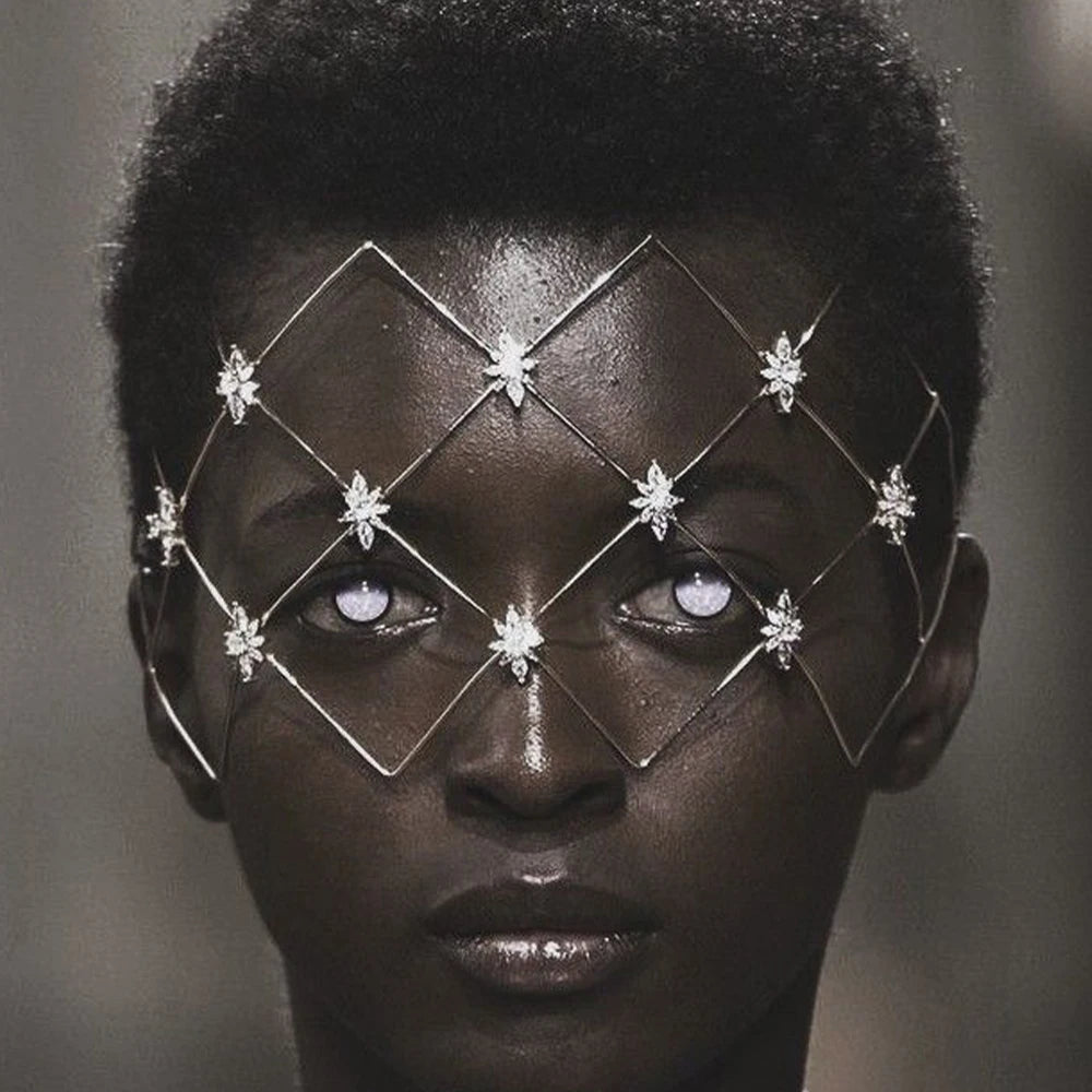 Stonefans Zircon Hollow Face Mask Veil Model Show Face Accessories 2024 Trendy Mesh Shape Indian Face Jewelry Masquerade Party