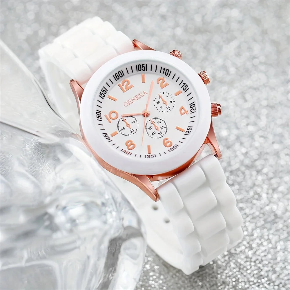 Luxury women's watch set with two silicone bands by Hot Trend Vault, featuring stylish accessories and modern design.