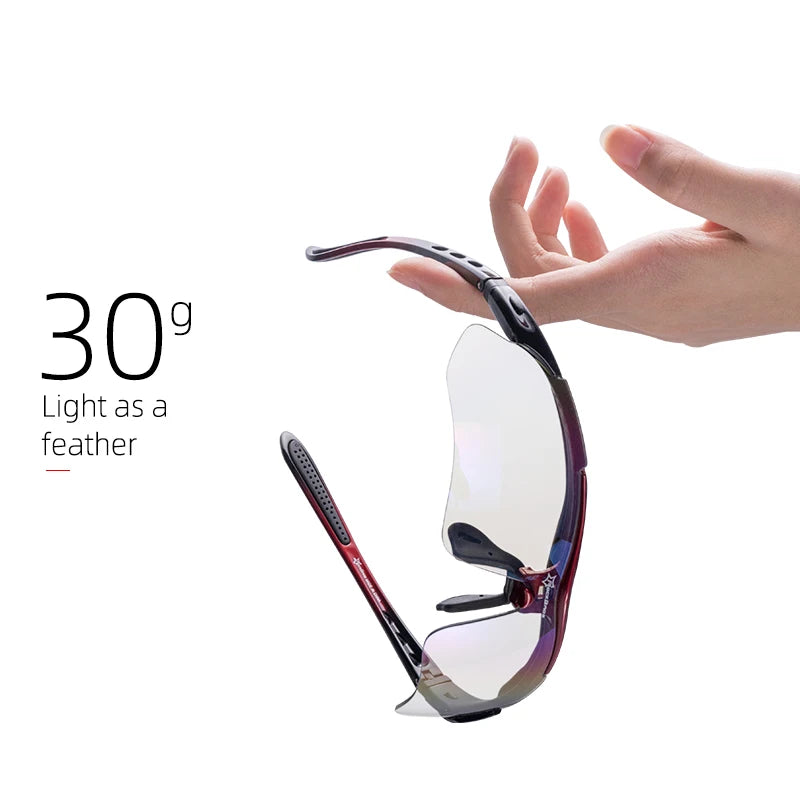 Hot Trend Vault RockBros cycling photochromic glasses with UV400 protection, outdoor sunglasses for men, showing adjustable frames.