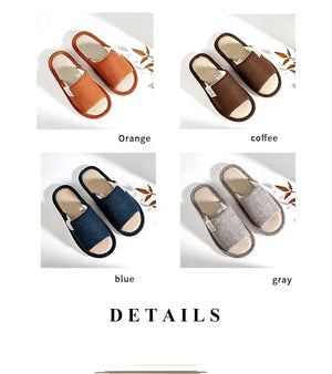 Home Linen Slippers For Women Autumn Winter Comfortable Open Toed Breathable Bedroom Shoes For Men And Women