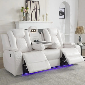 Hot Trend Vault Todrani premium 0 gravity power reclining sofa with wireless charger, USB Type-C, and LED floor lights in a modern living room