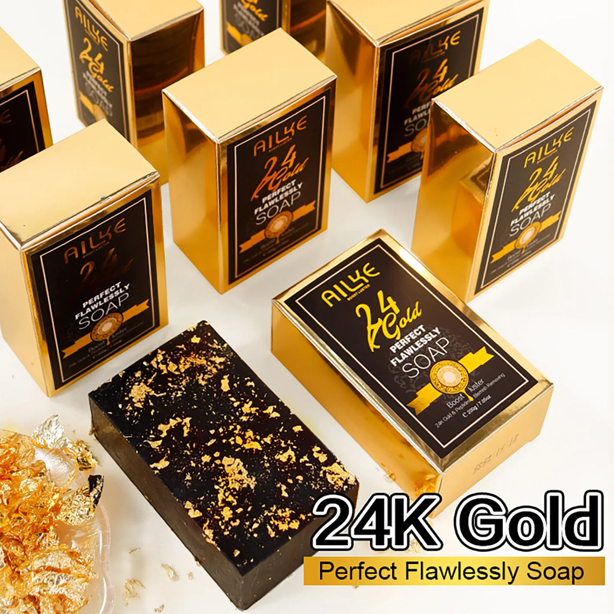 Close-up of AILKE 24K Gold Collagen Whitening cream jar by Hot Trend Vault with gold accents and elegant packaging.