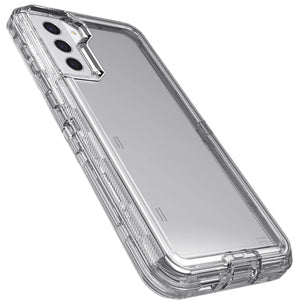 Hot Trend Vault Galaxy S21 Series transparent shockproof case with two tempered glass screen protectors, showcasing the sleek design.