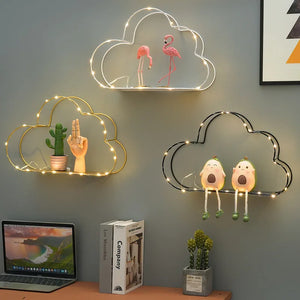 Iron cloud-shaped wall decor shelf for potted plants, stylish storage rack ideal for chic girl bedrooms, by Hot Trend Vault.