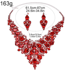 StoneFans rhinestone drop necklace and earrings set for women, featuring glamorous exaggerated drag queen style by Hot Trend Vault.