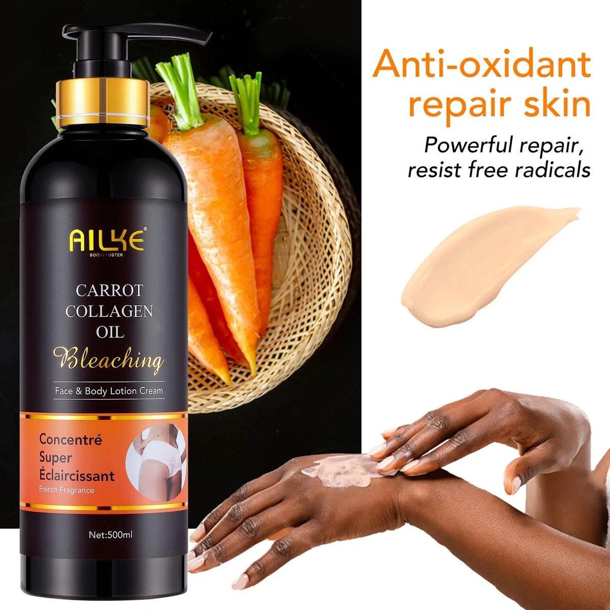 Unisex AILKE Collagen 5-in-1 skin care kit with bottles and jars for even tone and glowing skin, displayed on a white background.