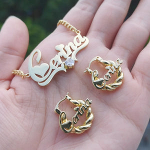 LeeChee Heart Zircon Custom Name Necklace 18mm Mini Twist Earrings Jewelry Set Gift For Girls