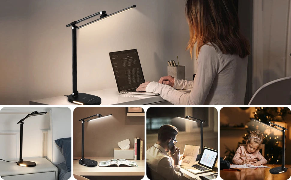Lightess LED Desk Lamp with Wireless Charger, USB Charging Port, Touch Control, 5 Color Modes, 5 Brightness Level, Eye-Caring