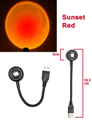 USB sunset light rainbow night lamp projector for bedrooms, showcasing vibrant rainbow sunset projection on a wall.