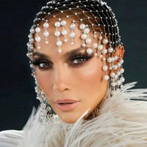 Handmade bridal stone fans and pearl tassel hair accessories with geometric mesh design for women.