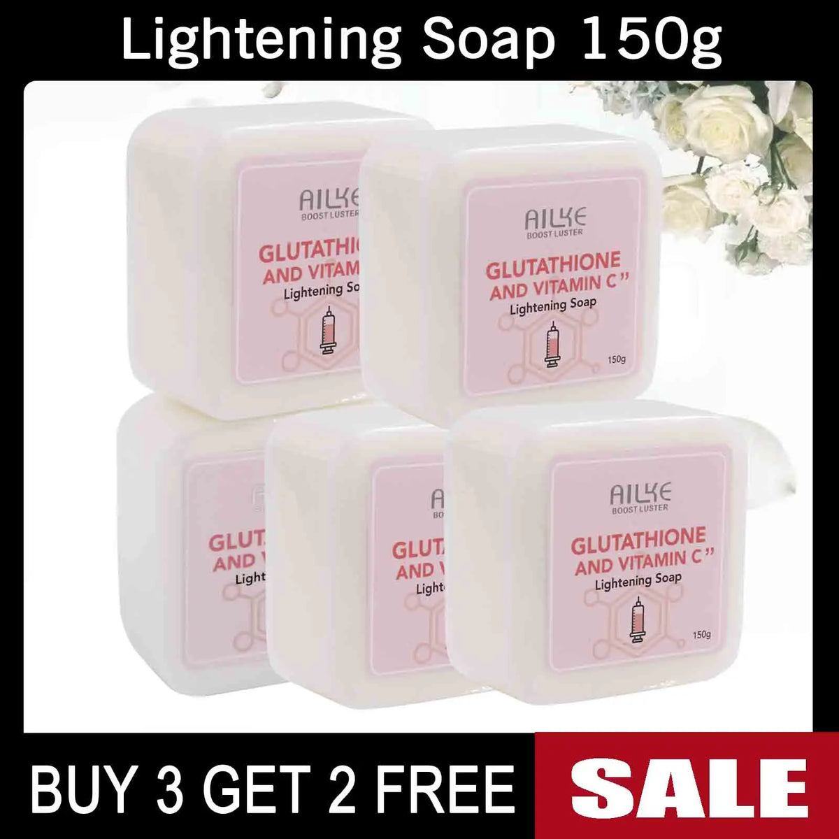 Hot Trend Vault AILKE whitening skin care set with glutathione for all skin types, featuring bottles and skincare products.