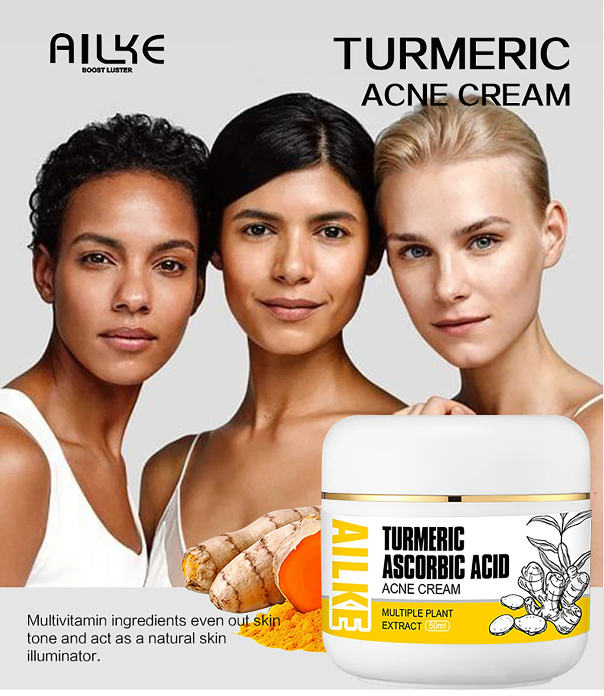 Hot Trend Vault AILKE Organic Turmeric Skin Care Set with brightening, even tone, and acne-clearing effects for all skin types.