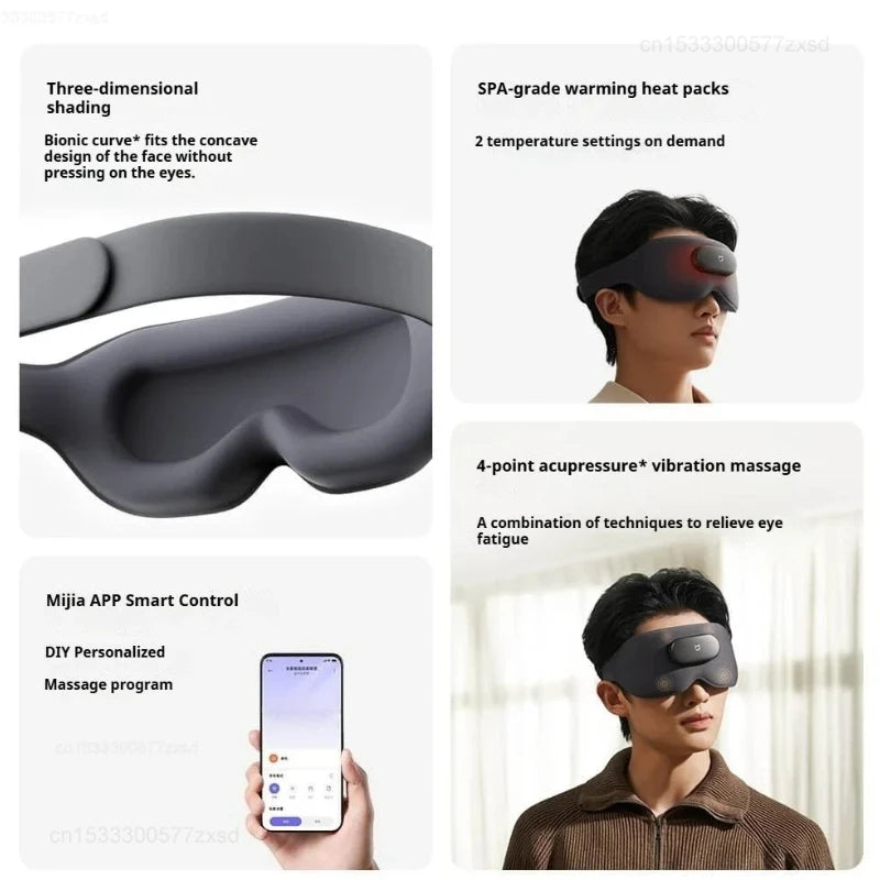 Black MIJIA Smart Massage Eye Mask for home use, featuring vibration and blackout design for relaxation and eye comfort.