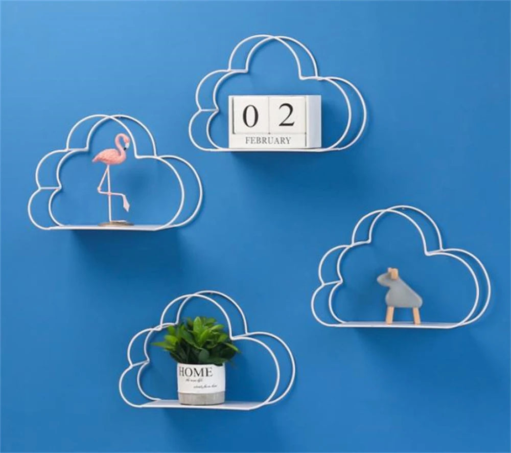 Ins Home Wall Decoration Cloud Shape Decor Shelf Potted Ornament Storage Holder Rack Girl Bedroom DIY Wall Art Display Storage