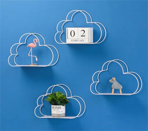 Iron mounted cloud-shaped wall shelf for potted plants, stylish storage rack ideal for a chic girl bedroom decor.