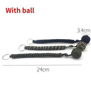 Outdoor self-defense umbrella rope kit with monkey fist steel ball, paracord key chain, designed for outdoor enthusiasts by Hot Trend Vault