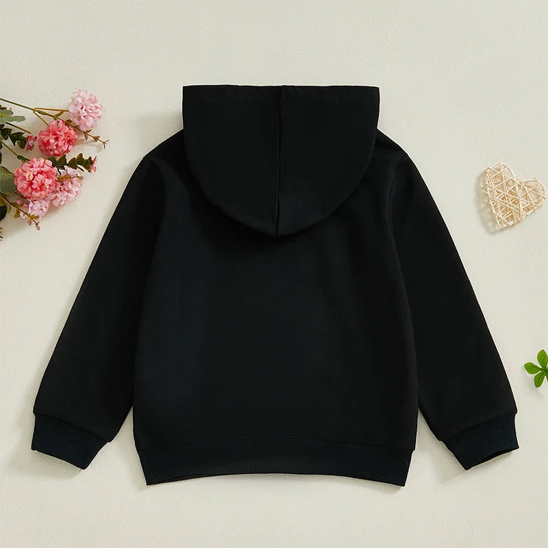 4-7Years Kids Girls Boys Hoodies Letter Heart Print Hooded Long Sleeve Pullovers Valentine's Day Clothes Spring Sweatshirts