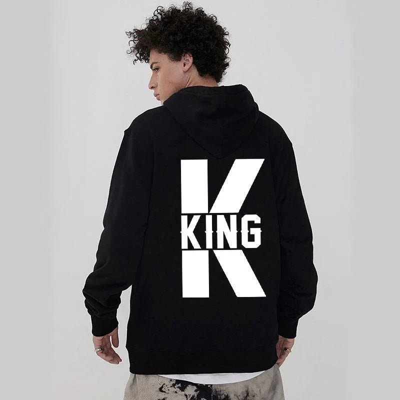 New Fashion Couple Hoodies King Queen Printed Hooded Seatshirts Streetwear Casual Pullover Tops Lovers Valentine's Day Hoodies