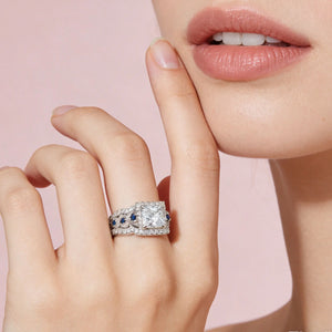 Newshe 3 Pcs Wedding Rings Set for Women 925 Silver 2.6Ct Princess Cut White Blue AAAAA CZ Luxury Bridal Engagement Jewelry