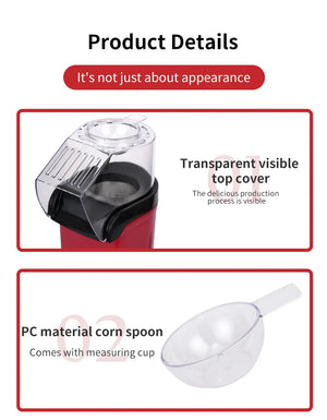 Hot Trend Vault hot air popcorn maker with no oil, 1200W, portable for home use, shown on a countertop with freshly popped popcorn