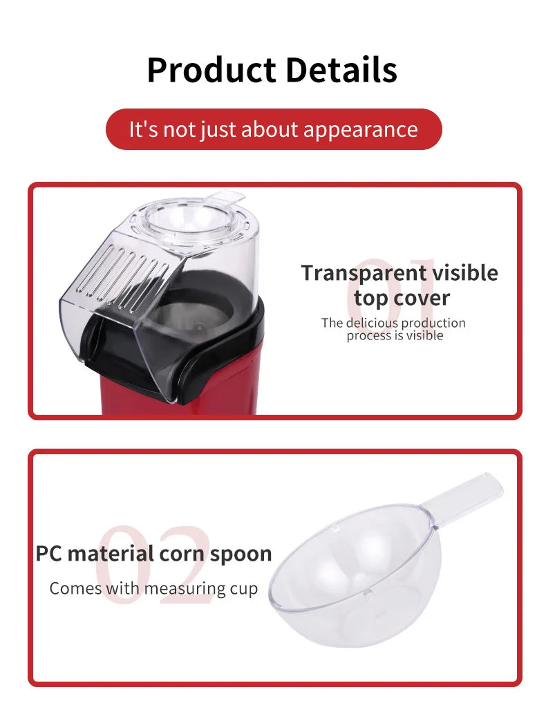 Hot Trend Vault hot air popcorn maker, fully automatic, no oil, portable home popcorn popper with transparent lid and viewing window.