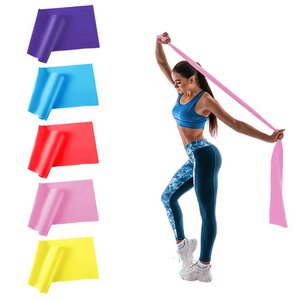 Hot Trend Vault resistance bands set for home fitness, rehab, yoga, Pilates, and gym exercises, showing colorful elastic exercise bands.