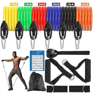 Resistance Bands Set Exercise Bands with Door Anchor Legs Ankle Straps for Resistance Training Physical Therapy Home Workouts