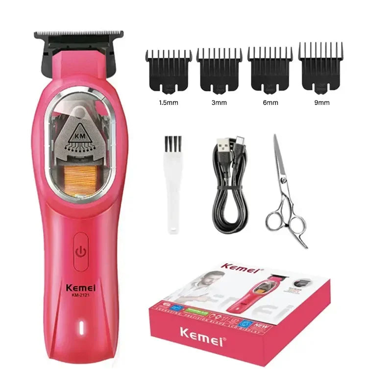 Kemei KM-8502 cordless hair clipper kit for home grooming, includes clipper, combs, and accessories for precise hair trimming.