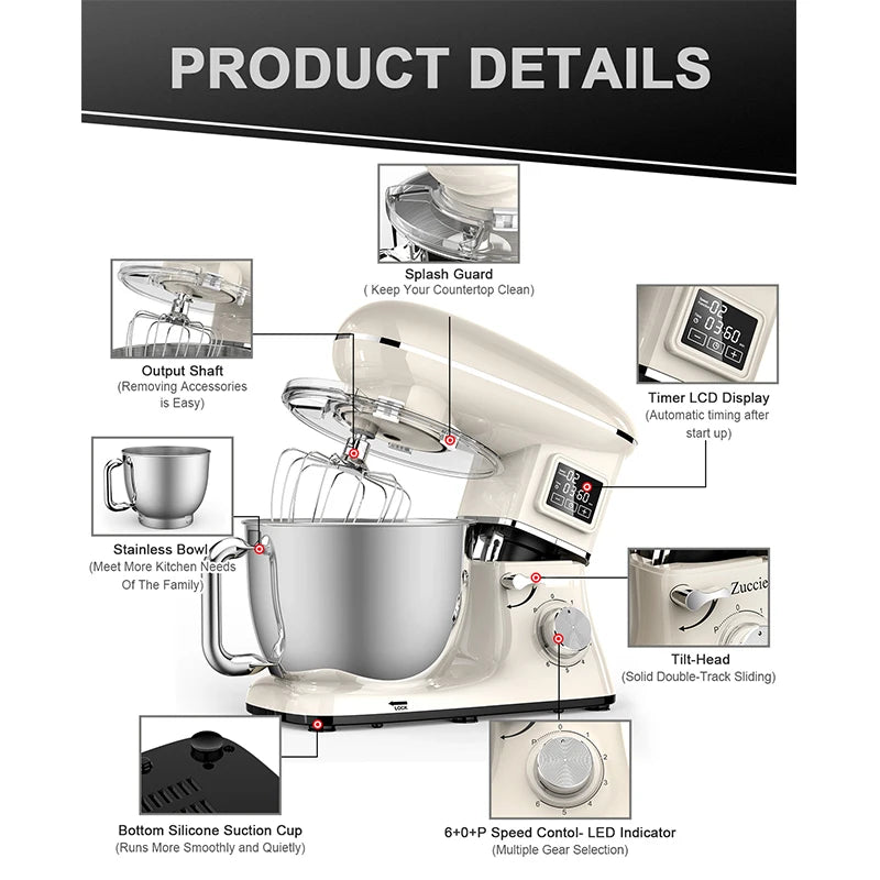 220V Powerful Stand Mixer Electric Blender Household Automatic Timing Hair Noodles Flour-Mixing Machine Commercial stand mixer