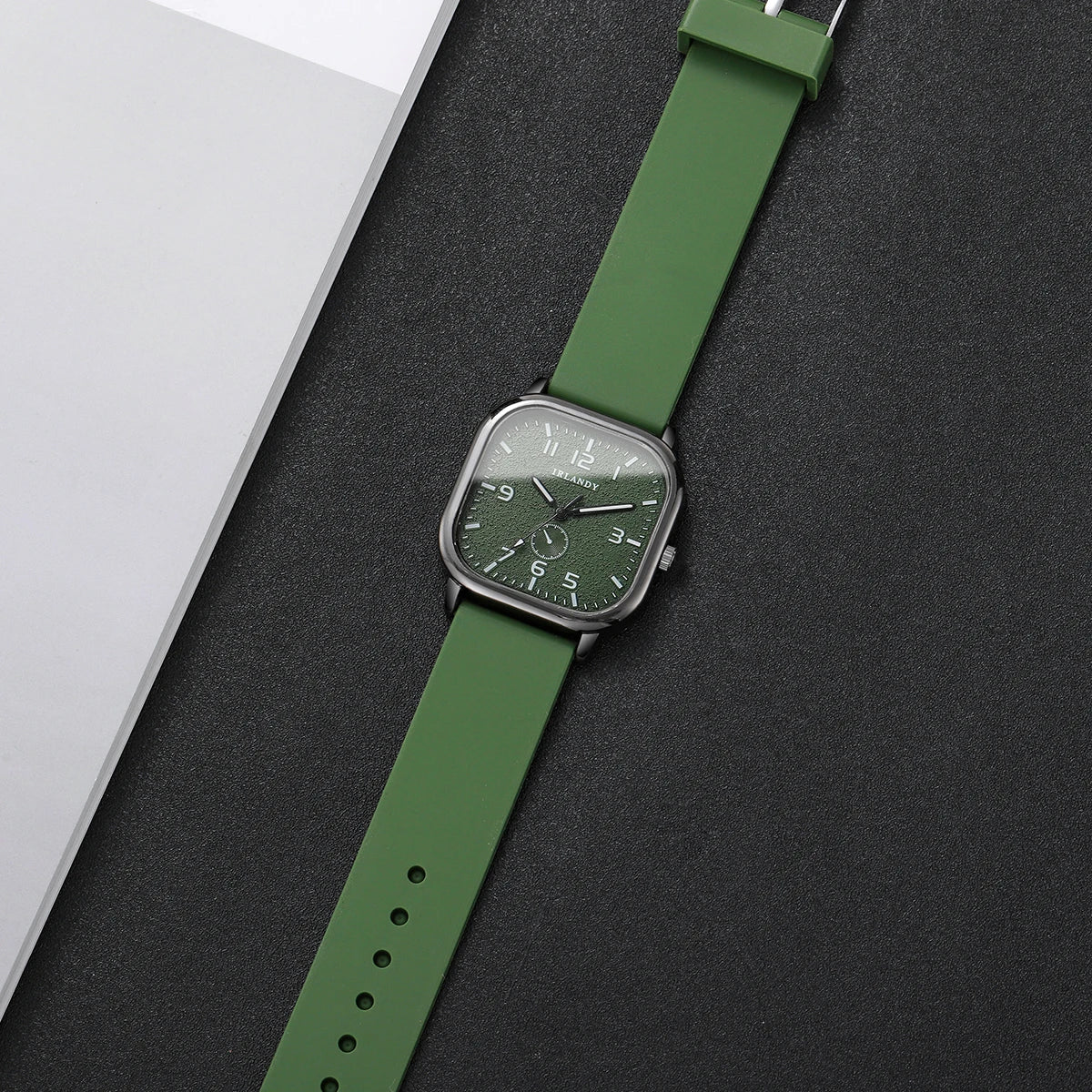 Square silicone strap wristwatch by Hot Trend Vault, unisex casual quartz watch with a modern square face and sleek design.
