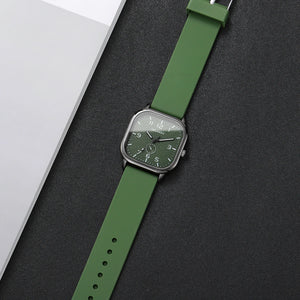 Square silicone strap wristwatch by Hot Trend Vault, unisex casual quartz watch with a modern square face and sleek design.