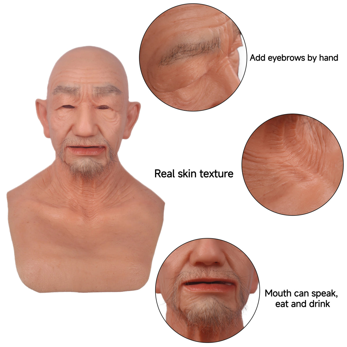 Silicone Old Man Mask Realistic Silicone Full Head Face Mask Party Prop Cosplay Male Hood Headwear for Halloween Cosplay